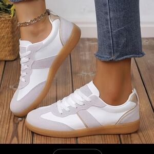 Stylish White and Gray Women's Sneakers